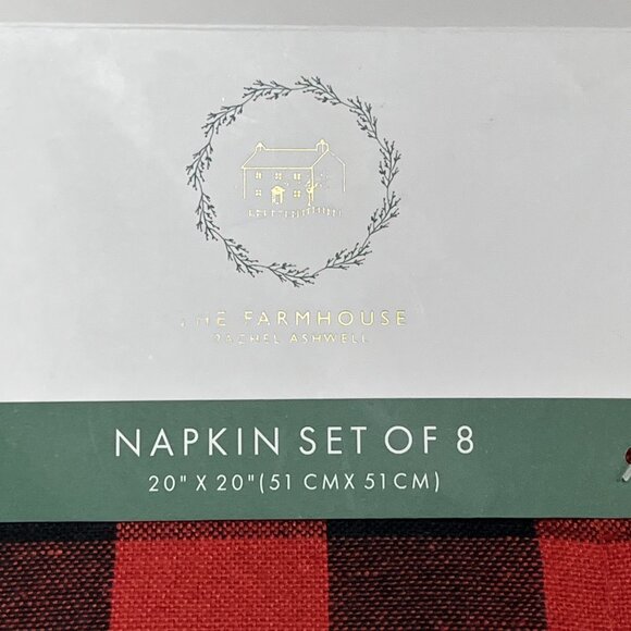 Rachel Ashwell Farmhouse Napkins Buffalo Plaid Red Black Fringe Set Of 8 Holiday - Picture 7 of 7